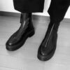 Front Zipper Cowhide Ankle Boots Thick-soled Round Toe Martin  Chelsea Boots #Y36