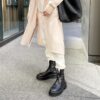 Front Zipper Cowhide Ankle Boots Thick-soled Round Toe Martin  Chelsea Boots #Y36 - 图片 2