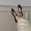 Niche Design French Style Retro Flat Base Cowhide Bright Surface Women's Single Shoes Ballet Mary Jane shoes   #Y69
