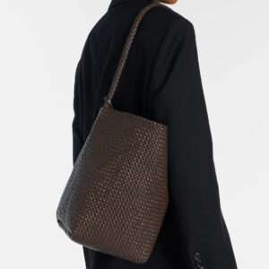 N/S Park Medium Woven Leather Small Shopping Bucket Shoulder Bag