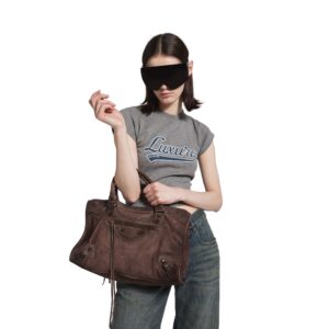 LE CITY Motorcycle Bag Suede Stylish Tote Shoulder Bag