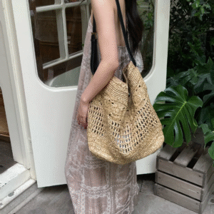 Cotemp Large Capacity Straw Bag  Woven Lunchbox Bag  Hand-woven Tote Bucket Bag for Beach Vacation