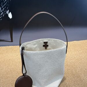 THE ROW Linen and Leather Woven Bucket Bag, Handbag/Shoulder Style, Relaxed Minimalist Design